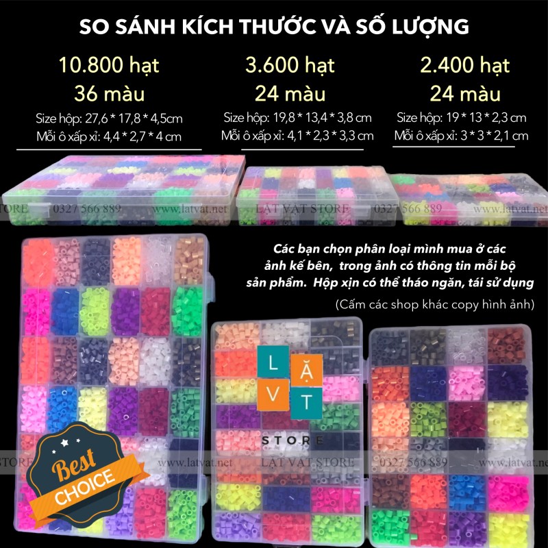 Bộ đồ chơi 10800 hạt nhựa gồm 36 màu và dụng cụ cơ bản, hama beads, perler bead, đồ chơi phát triển trí tuệ