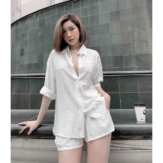 SET áo sơ mi quần ống rộng vải đũi trắng MIX đồ đi chơi cực sang - Chất vải đũi mặc vừa nhẹ vừa mát - SunnyBoutique