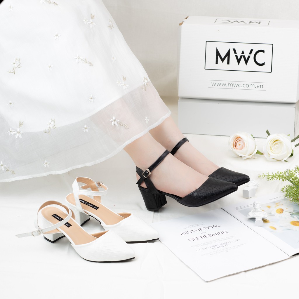 Giày Cao Gót Nữ MWC Mũi Nhọn Gót Vuông 5cm Họa Tiết Caro NUCG-3980