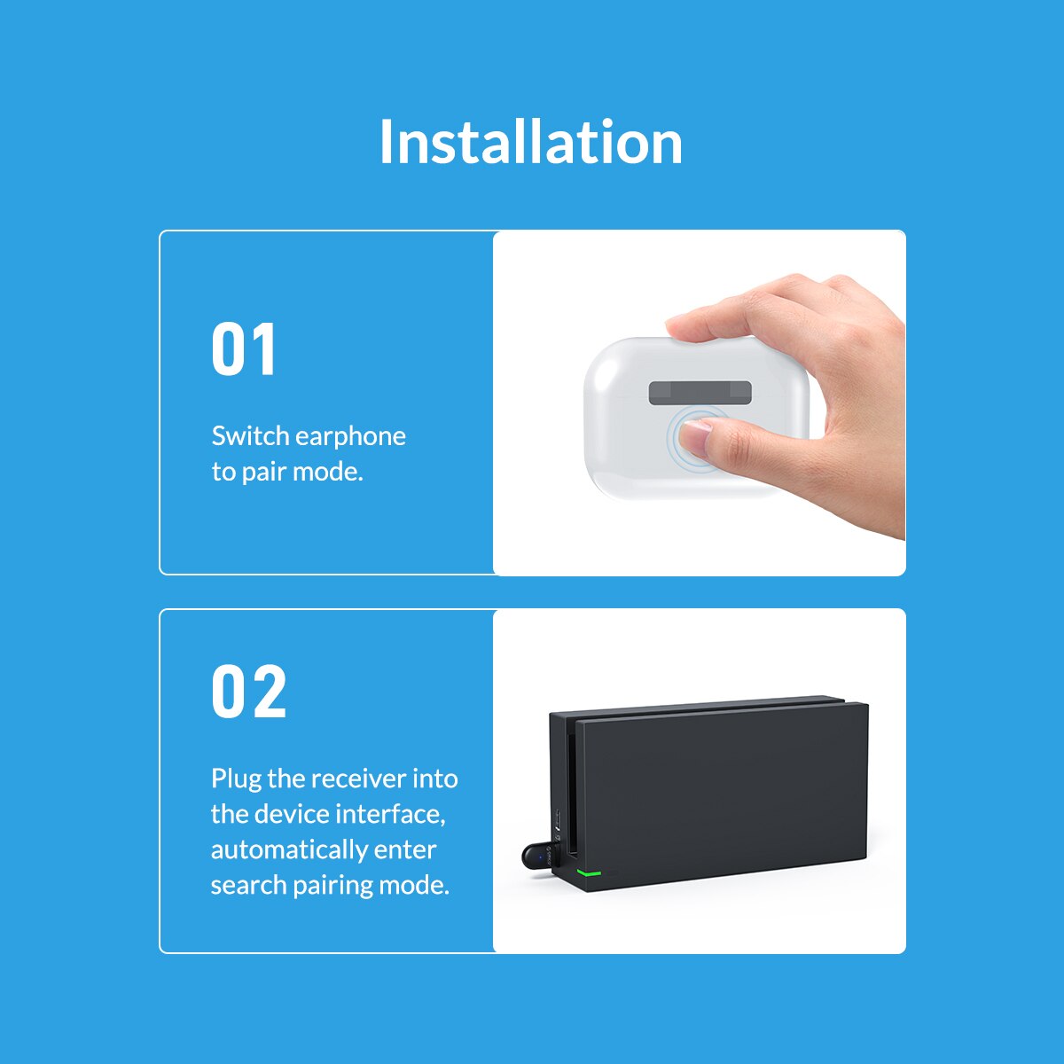 [ORICO] Bộ chuyển đổi âm thanh USB Bluetooth 5.0 cho máy tính Nintendo Switch PS4 PC Máy tính xách tay Chế độ TV Hỗ trợ kết nối kép cho PC Hỗ trợ máy tính kết nối Bluetooth（BTA-SW01）