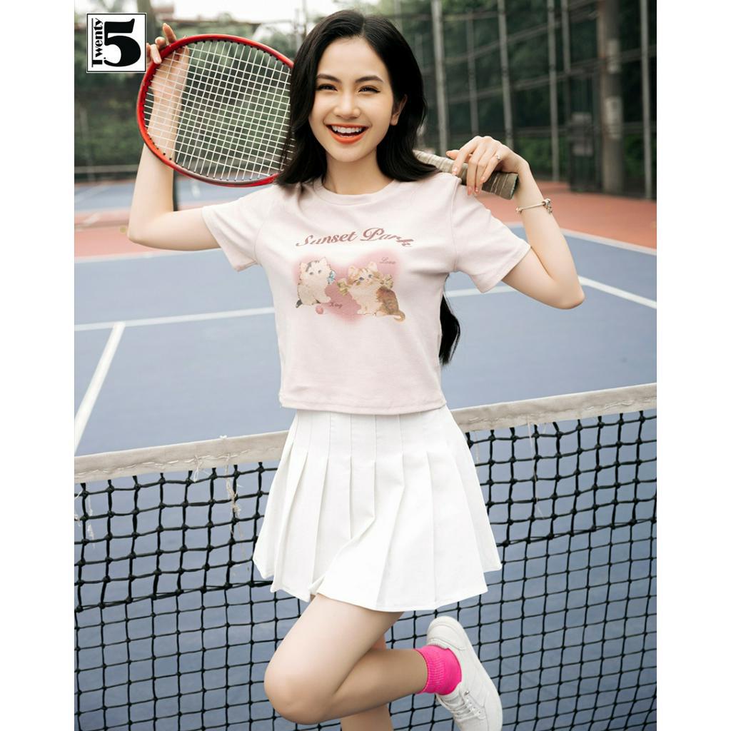 Áo thun nữ dáng ôm croptop co dãn in hình chú mèo nhỏ Twentyfive 4676
