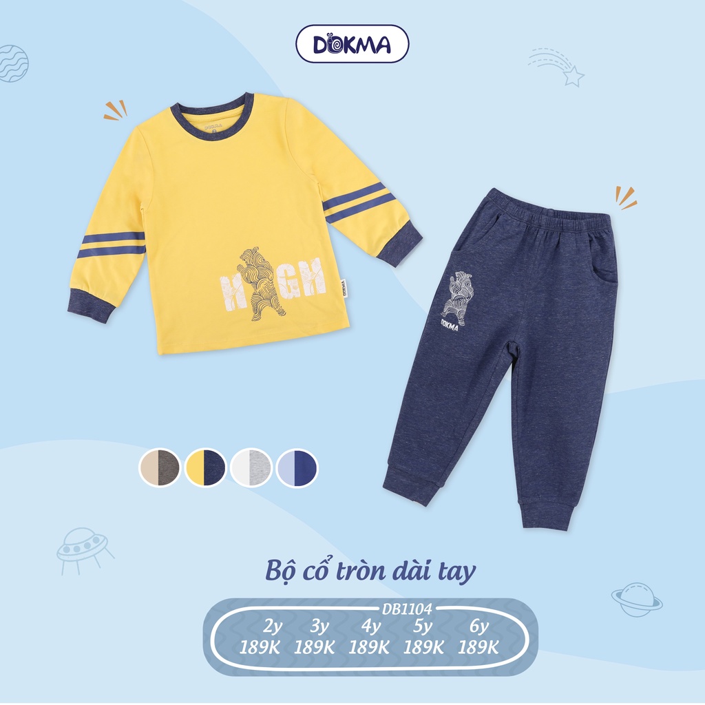 Dokma 2022 -Bộ cổ tròn Kid họa tiết kẻ sọc cho bé trai từ 2 tuổi đến 6 tuổi
