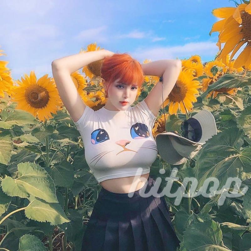 Áo Thun Tay Ngắn In Hình Mèo Đáng Yêu Cho Nữ | BigBuy360 - bigbuy360.vn