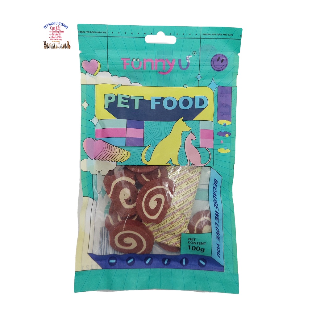 Bánh thưởng cho Chó Mèo dạng viên PET FOOD Funnyu Gói 100g Bổ sung canxi, Thơm miệng, Tốt cho tiêu hóa Thú cưng