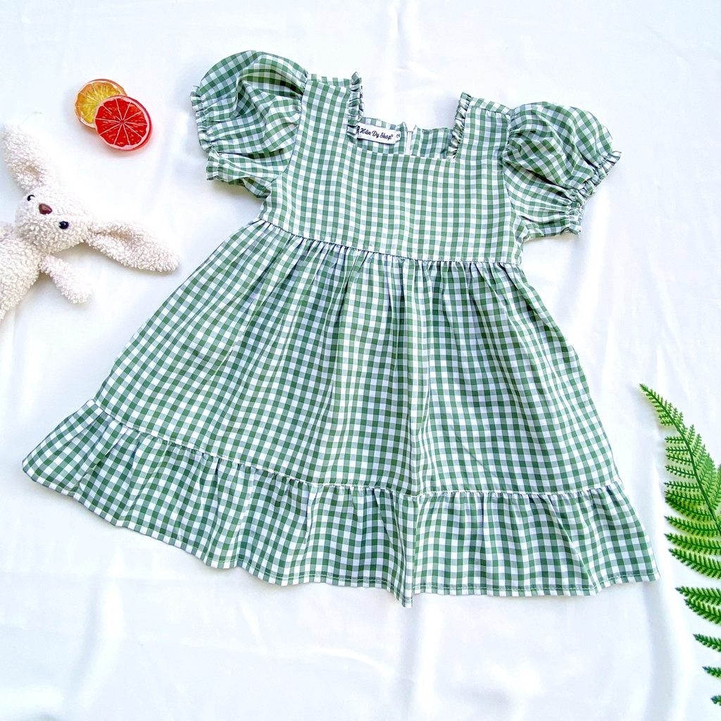 Đầm cổ vuông nhún bèo tay phồng cho bé Handy kids