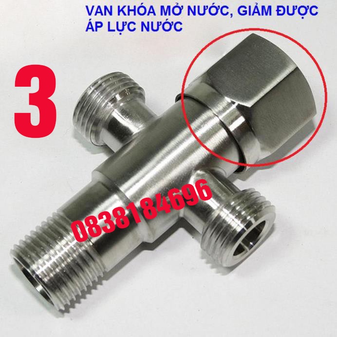 {LOẠI CAO CẤP CÓ KHÓA} Van Chia Nước VAN T van F vòi xịt vệ sinh và bồn cầu inox 304 T CẦU BA NGÃ CÓ KHÓA, xước mờ NK17