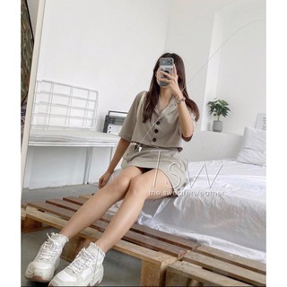 Set vest croptop kèm chân váy trơn