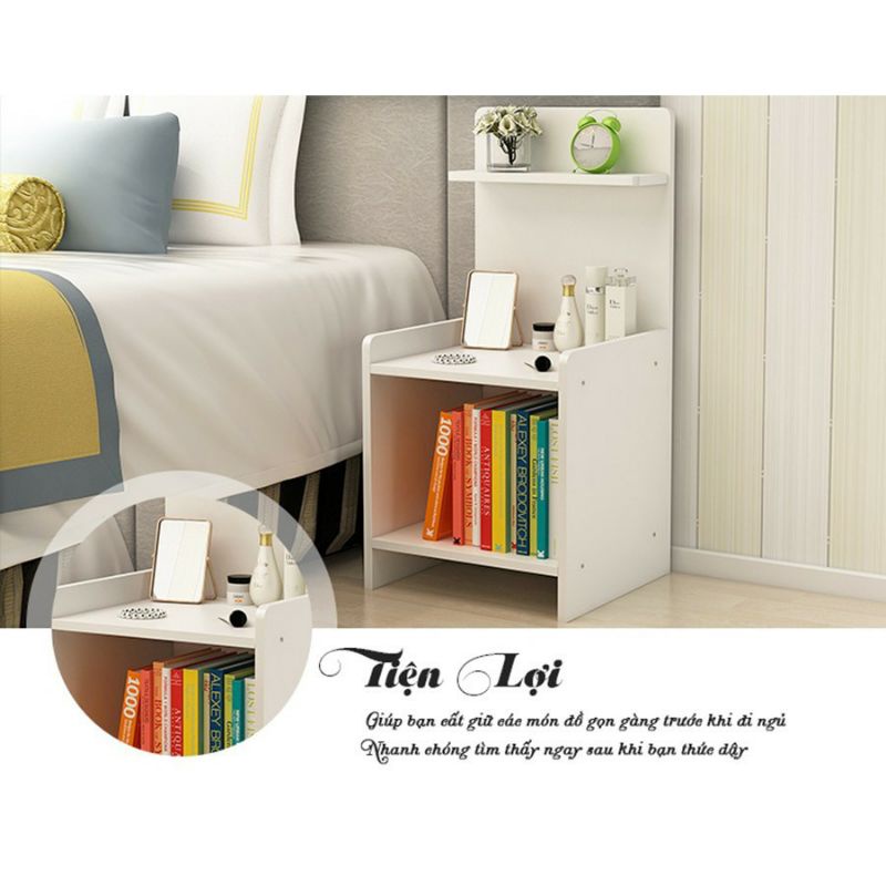 Tủ đầu giường có kệ hiện đại trắng- đen- vân gỗ GP01 phòng khách/ngủ