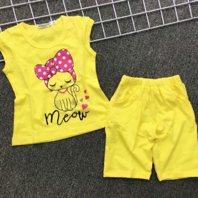 Bộ thun mèo lửng vàng bé gái