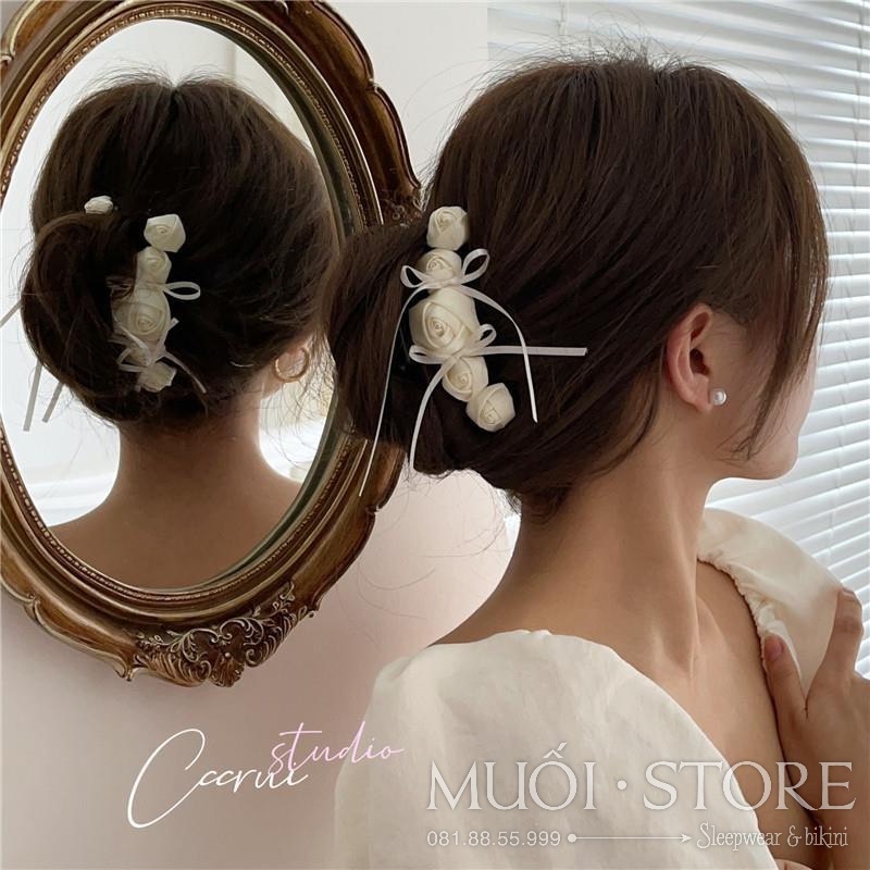 Kẹp Tóc Hình Hoa Hồng Lụa Satin 3d  Hot trend❤️FREESHIP❤️Kẹp Tóc Hàn Quốc Muối store loại 1-hàng có sẵn( video+ảnh thật