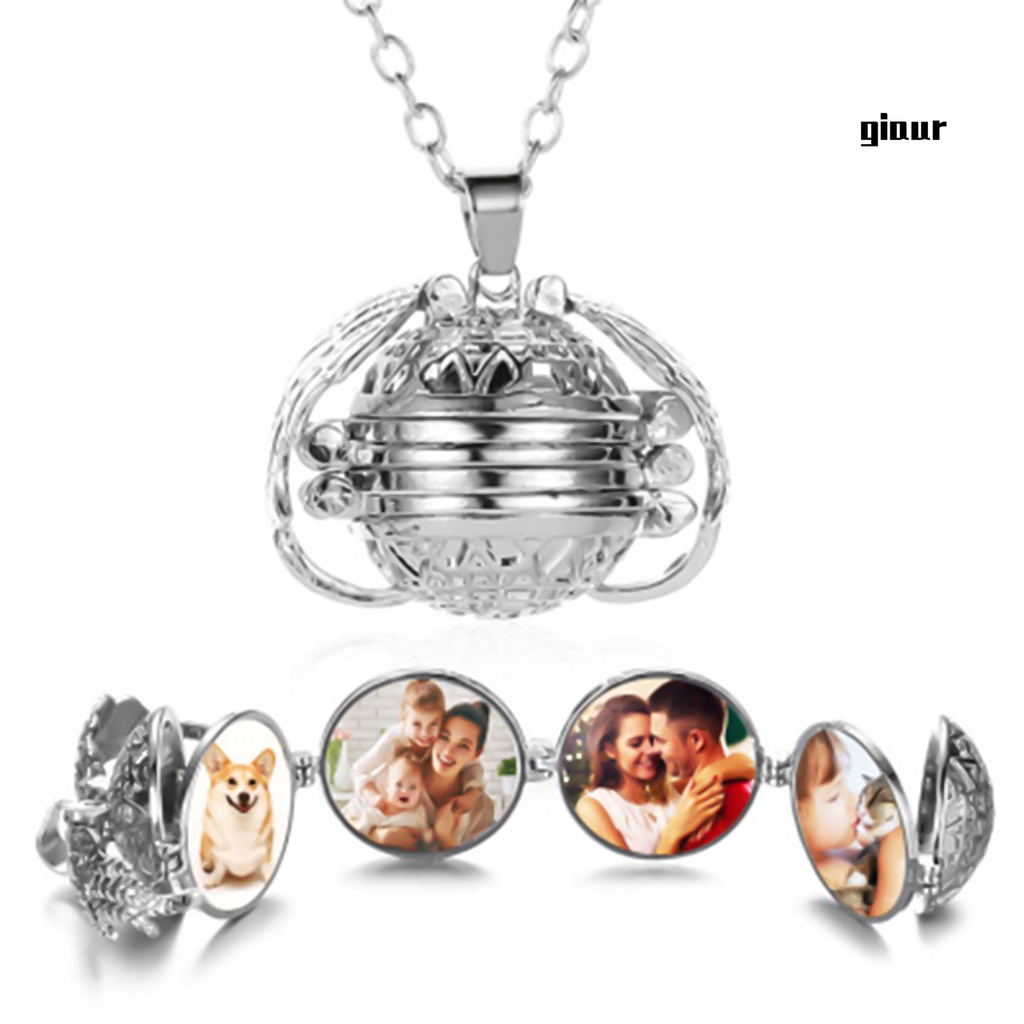 GIAUR Creative Retro Multilayer Wing Round 4 Photos Pictures Box Locket Necklace Gift