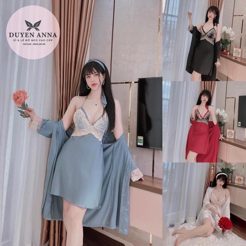 Combo Váy ngủ sexy lụa satin kèm choàng KELLY WANG SX 234 ( 45-55 kg)