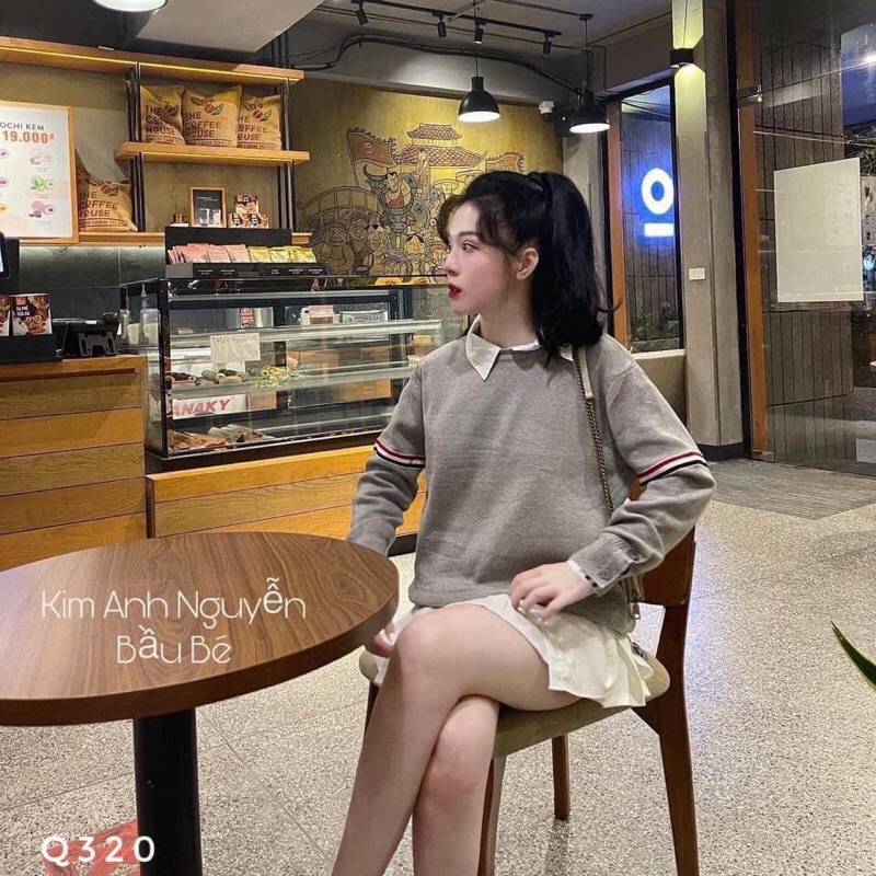 Áo nỉ da cá phối sơmi