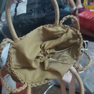 Túi cói buộc nơ vintage
