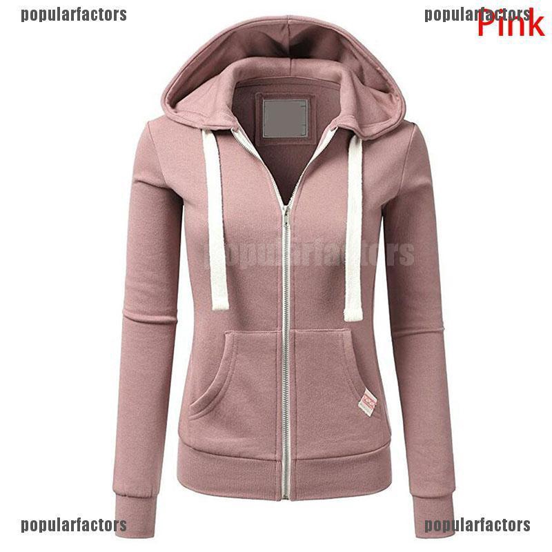 Áo khoác Hoodie khóa kéo màu trơn thời trang cho nữ