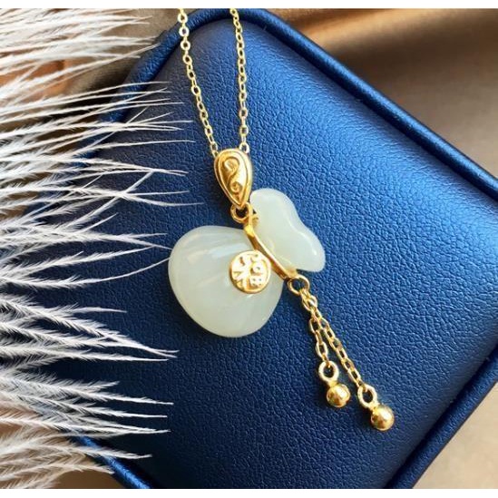 Vòng cổ Bạc 925 Mặt Hình Túi Tiền Đính Đá Ngọc Bích Thời Trang Dành Cho Nữ