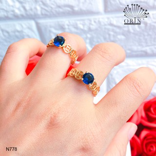 Nhẫn nữ kim tiền may mắn tài lộc đính đá xanh trời bền màu thiết kế cao cấp Orin N778