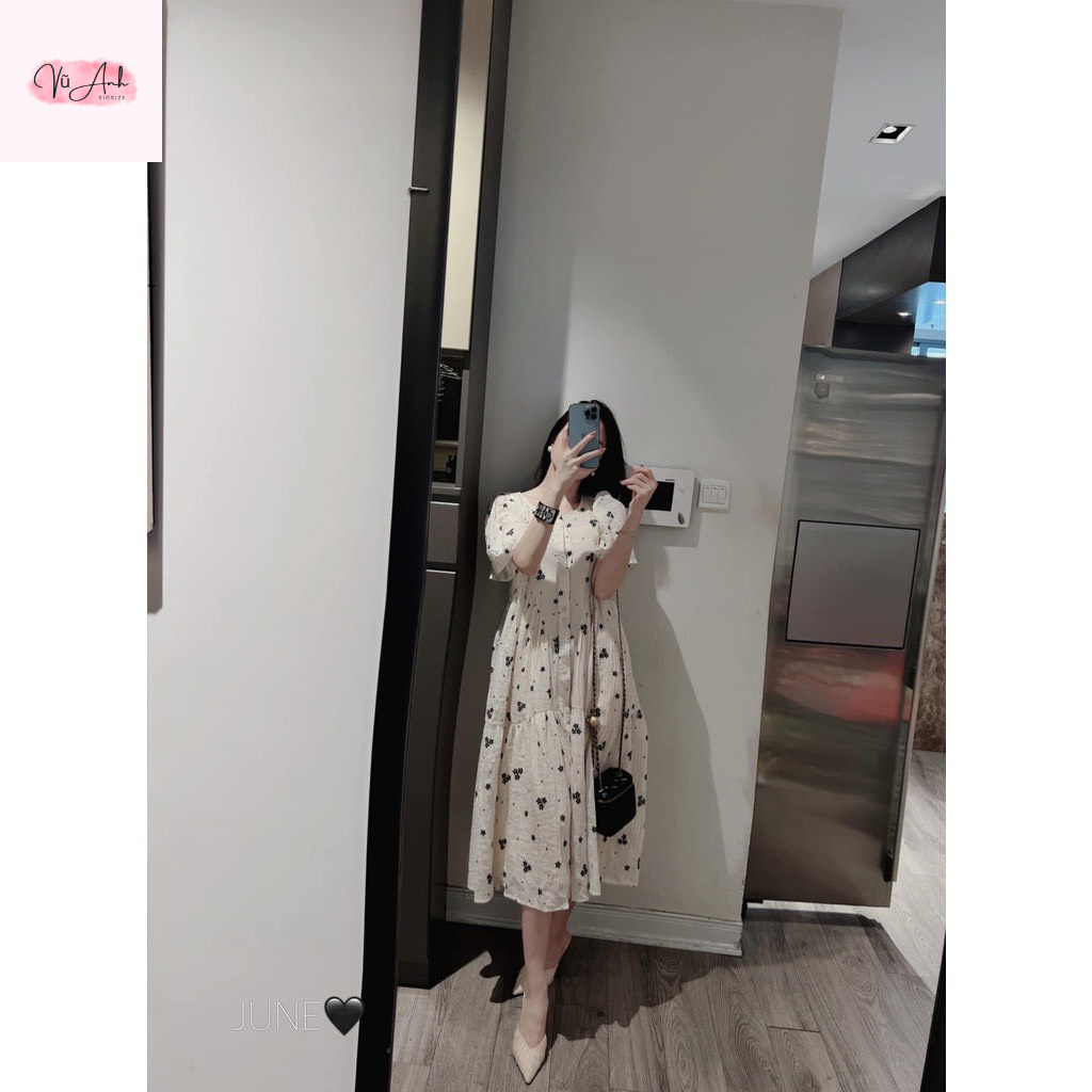 Váy babydoll , đầm bầu thiết kế Mùa Hè Hoa Nhí Thiết Kế Xinh Xắn Sang Chảnh 2 Lớp Cúc Mở
