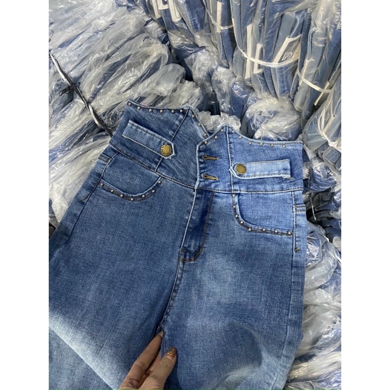 Quần Jeans 2 Cúc Đính Ngọc Cạp Cao [fs50k]