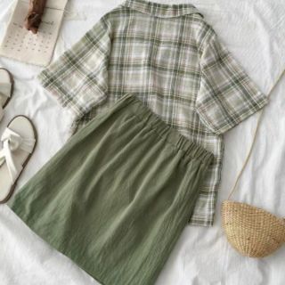 Set áo kẻ váy xanh( kèm ảnh thật)