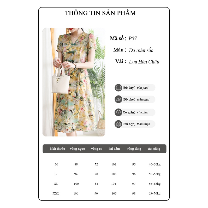 Đầm trung niên cho mẹ sang trọng bigsize cao cấp dự tiệc thiết kế dáng xòe in hoa đẹp P07 - WB WOMAN &amp; BEAUTY