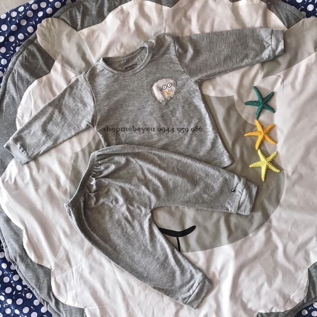 Bộ quần dài áo dài tay cài vai giữ nhiệt cotton organic Goosekids cho bé trai bé gái