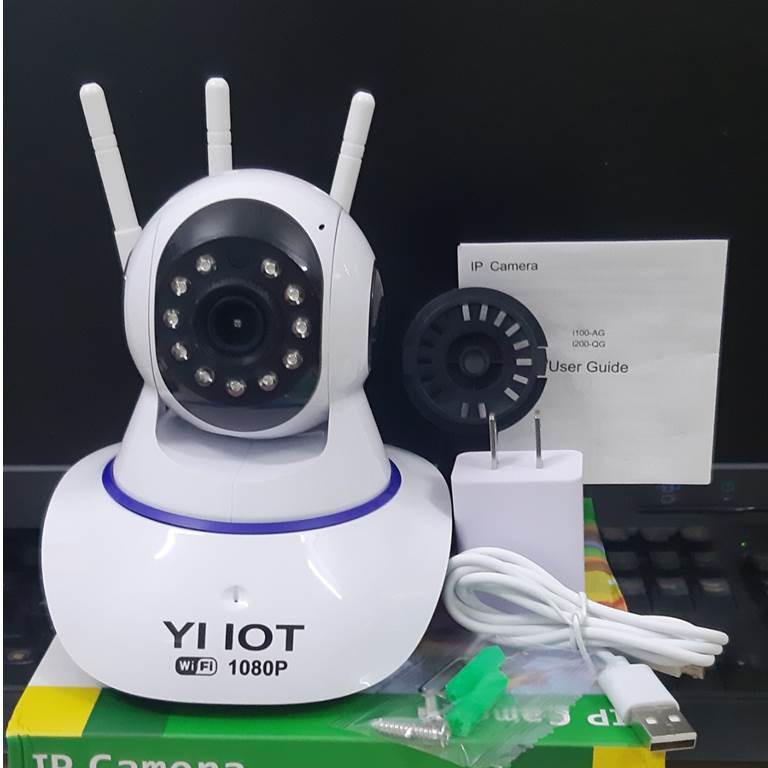 Camera ip dùng app Yi iot chuyên wifi 3 râu trong nhà 1080P không hỗ trợ cổng LAN , khe thẻ nhớ trên đầu camera