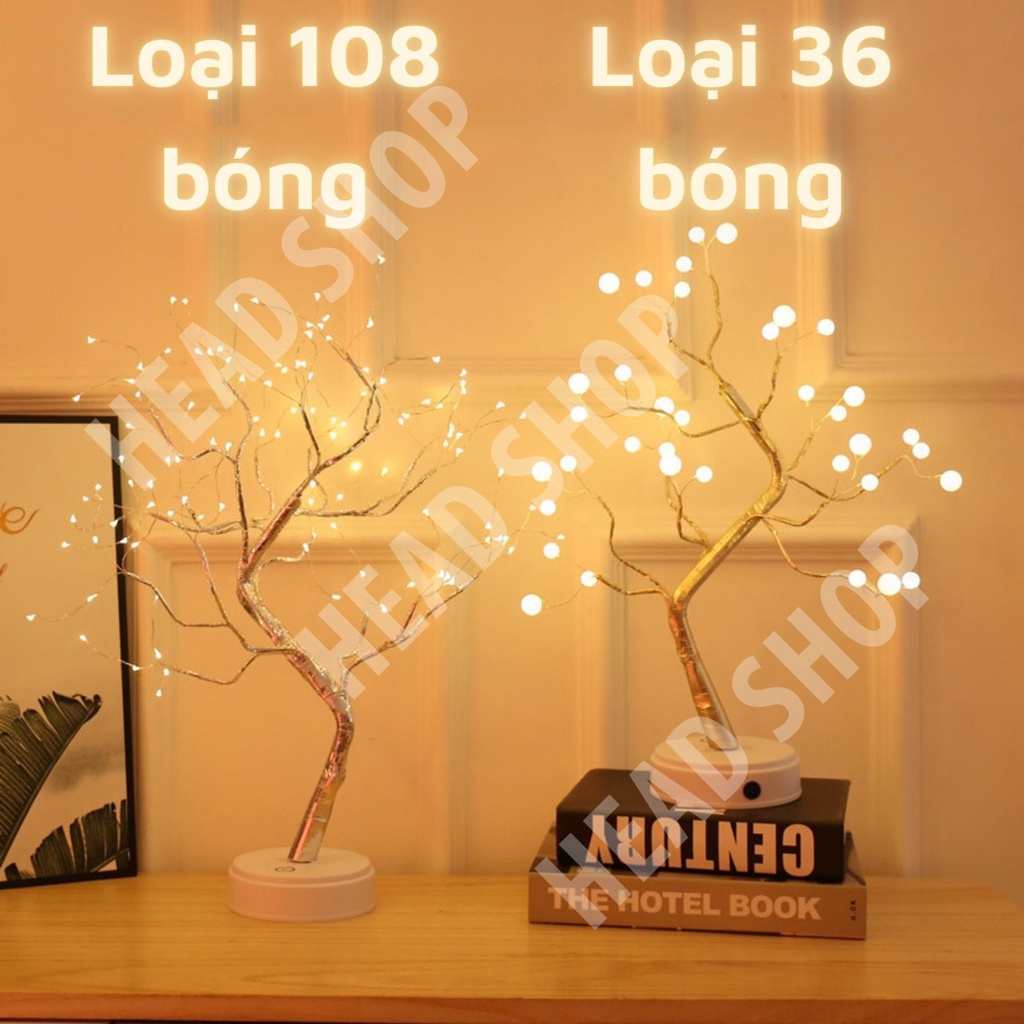 Đèn ngủ để bàn led trang trí phòng ngủ hình cây Decor 108 bóng dùng pin hoặc cắm dây USB 2 in 1 HEADSHOP