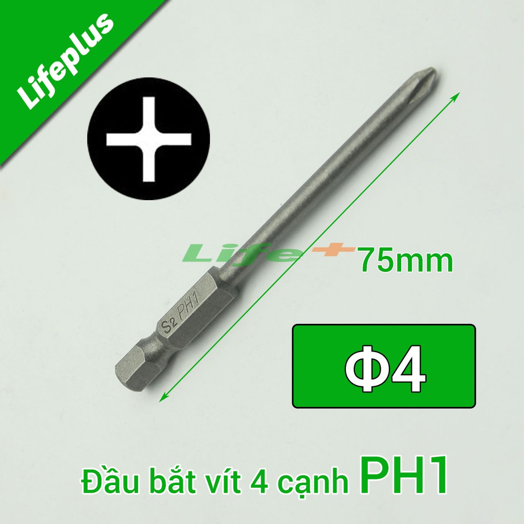 Đầu bắt vít 4 cạnh PH1 chuôi lục