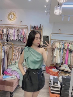 ÁO LỆCH NƠ VAI LỤA