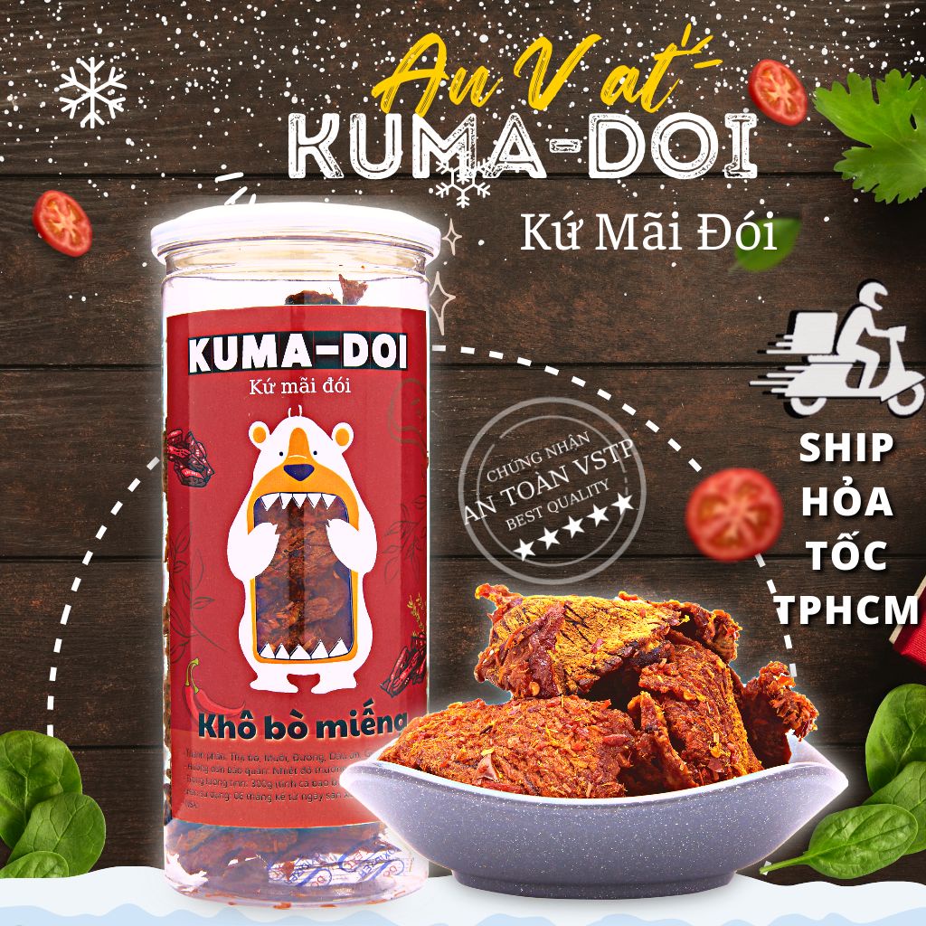 Đồ ăn vặt Khô bò miếng KUMA-DOI 300g ăn vặt tuổi thơ Sài Gòn ngon mà rẻ | BigBuy360 - bigbuy360.vn