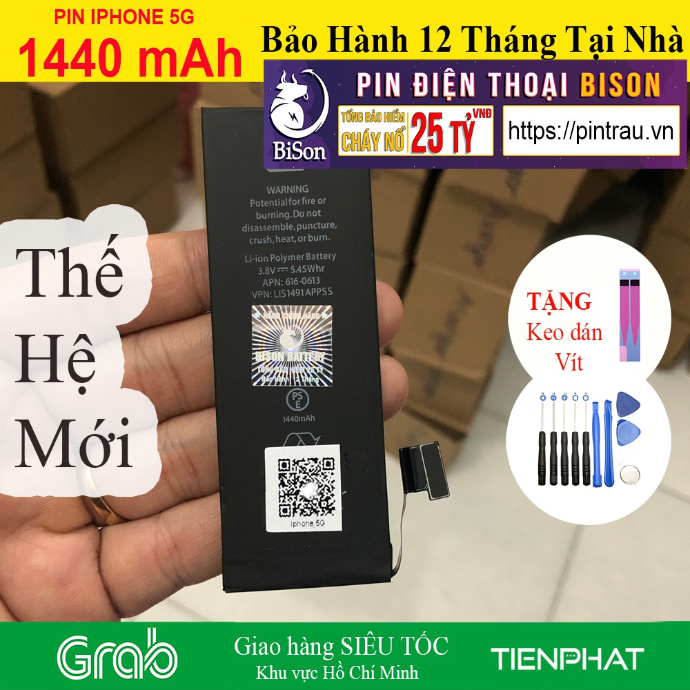 Pin BISON Iphone 5 chính hãng - Pin Con Trâu - BH 12 tháng online - Dung Lượng 1440 mAh