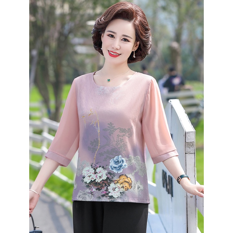 Bộ Đầm Hai Mảnh Áo Vải Lụa Phong Cách Phương Tây Dành Cho Phụ Nữ Trung Niên Thời Trang Mùa Hè 2022