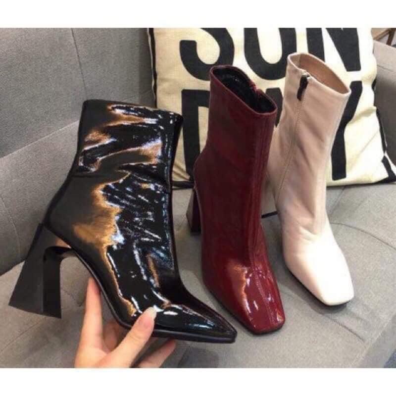 Bốt - boots thời trang nữ - da bóng - cổ lửng - khóa hông gót số 7