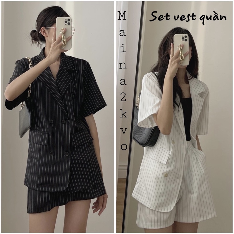Set vest quần kẻ sooc basic 2 màu đen trắng | WebRaoVat - webraovat.net.vn
