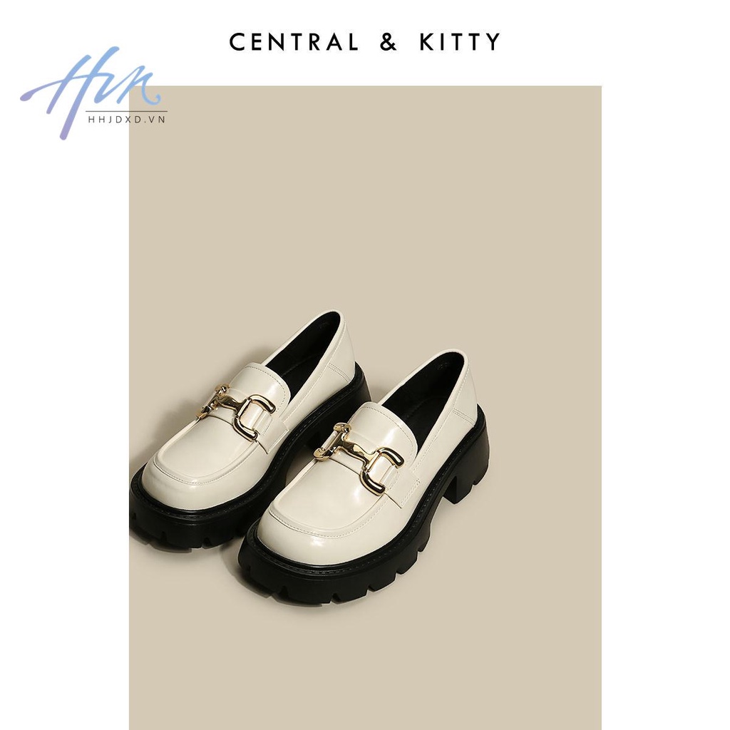 Giày lười da đế dày phối khóa hình móng ngựa thời trang 2022 cho nữ