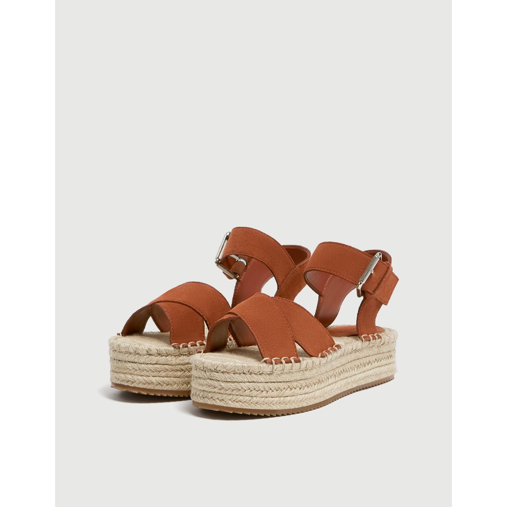 Dép nêm đay có dây da chéo Pull&bear authentic
