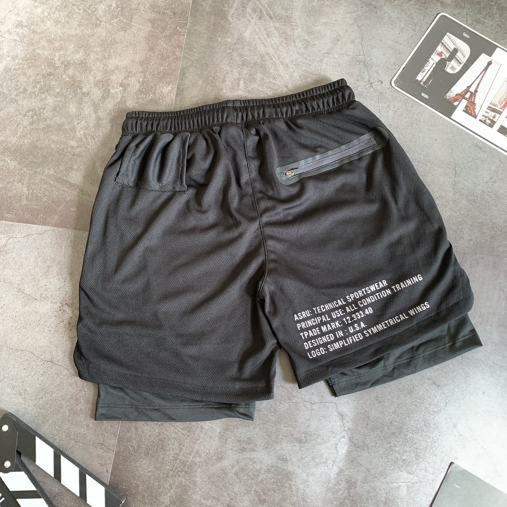 Quần đùi nam thể thao 2 lớp ASRV SP124, Quần short tập gym nam lót legging dáng ...