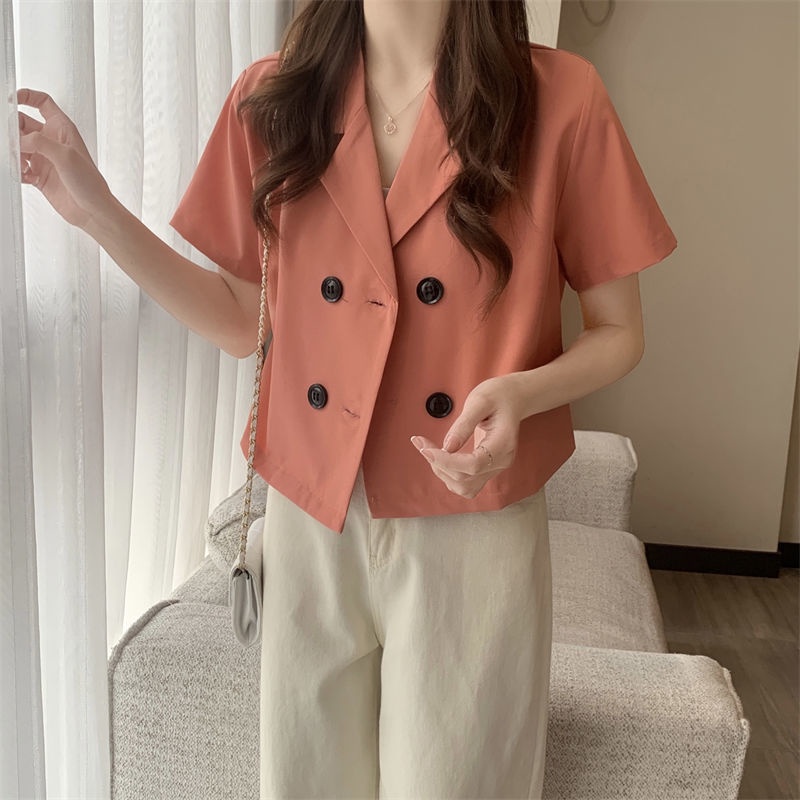SUXI Áo Khoác Blazer Tay Ngắn Dáng Rộng Màu Sắc Đơn Giản Thanh Lịch Dành Cho Nữ