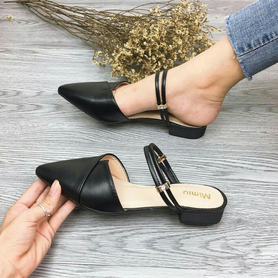 A6 - Sandal nữ, sandal mũi nhọn quai đôi, da mềm