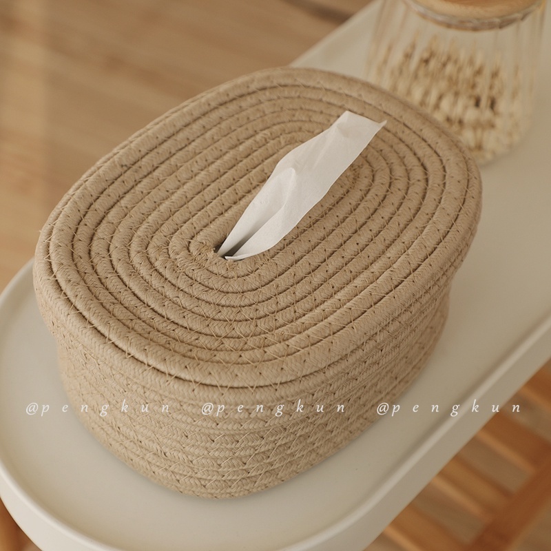 Hộp đựng khăn giấy bằng dây cotton bện phong cách Nhật Bản sáng tạo