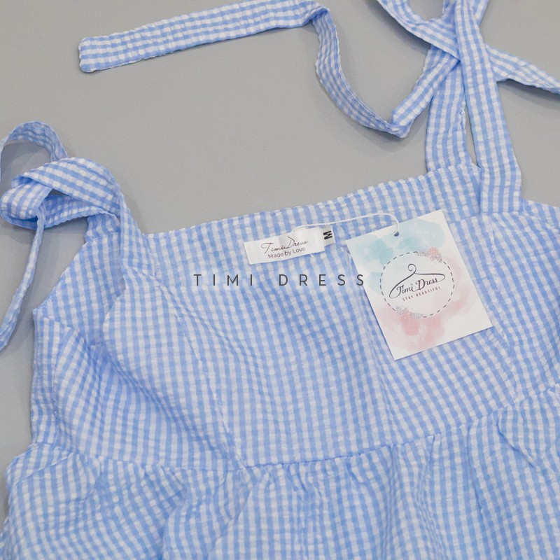 Sét hai dây babydoll kẻ xanh kèm quần sooc trắng  (hàng có sẵn ảnh thật)