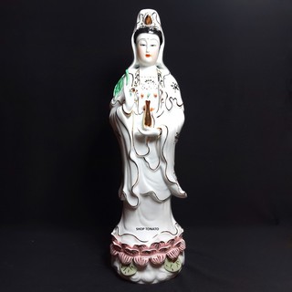TƯỢNG PHẬT BÀ QUAN ÂM ĐỨNG TÒA SEN TRẮNG CAO 35CM,40CM