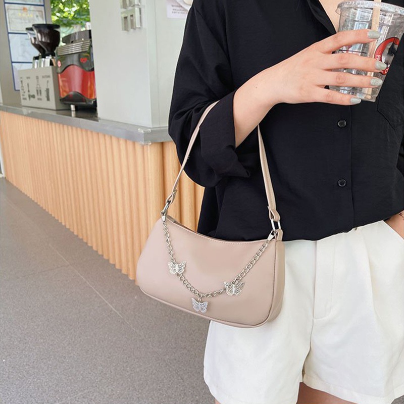 Túi Xách Đeo Dưới Cánh Tay Phối Dây Xích Hình Bướm Dễ Thương Cho Bạn Gái
