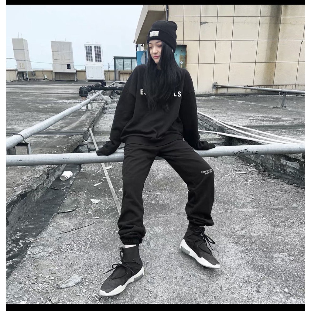 Bộ nỉ nam nữ thu đông chất vải nỉ bông, Set đồ nam nữ thu đông quần áo dài tay trẻ trung phong cách in chữ ESSE.N