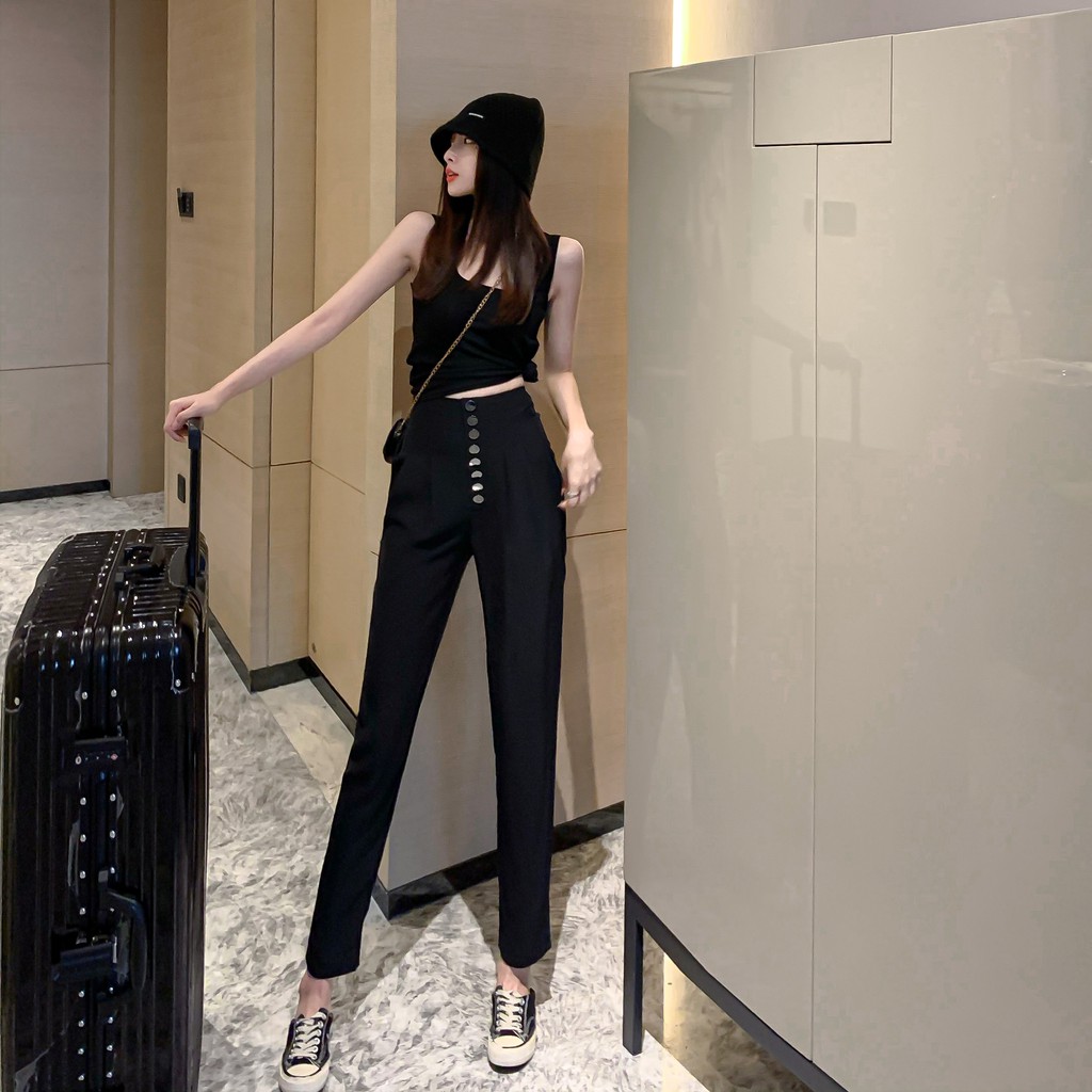 (ORDER) Quần âu nữ cạp cao viền cúc dọc | BigBuy360 - bigbuy360.vn