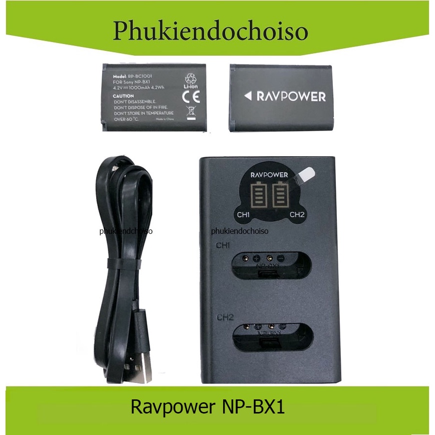 Bộ 2 pin 1 sạc đôi RavPower for Sony NP-BX1