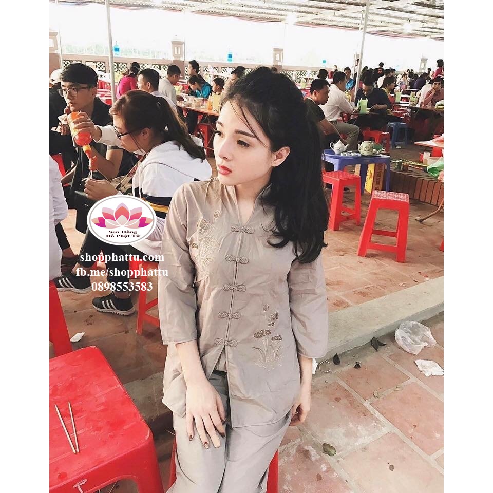 {ĐỦ MÀU}🕉️Quần áo Phật tử áo lam đi chùa Pháp Phục nữ cao cấp mẫu cổ tàu thêu sen hàng loại 1 | BigBuy360 - bigbuy360.vn