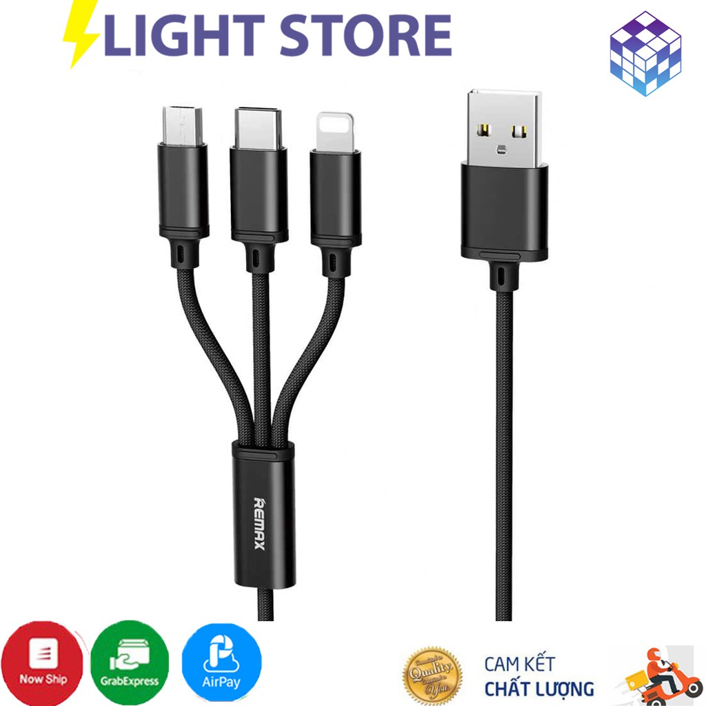 Cáp Đa Năng Remax sạc 3 Đầu RC-131TH (Lightning - Micro USB - Type C) hàng chuẩn xịn/ Bh 12 tháng