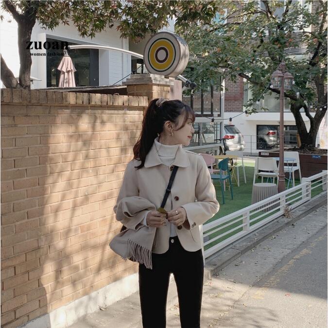 SUXI Áo khoác len màu trơn phong cách Hàn Quốc thanh lịch cho nữ